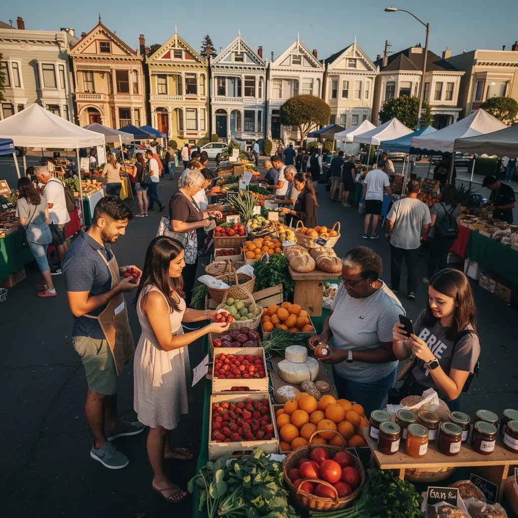 Grupa turystów degustujących świeże owoce na rynku w mieście.